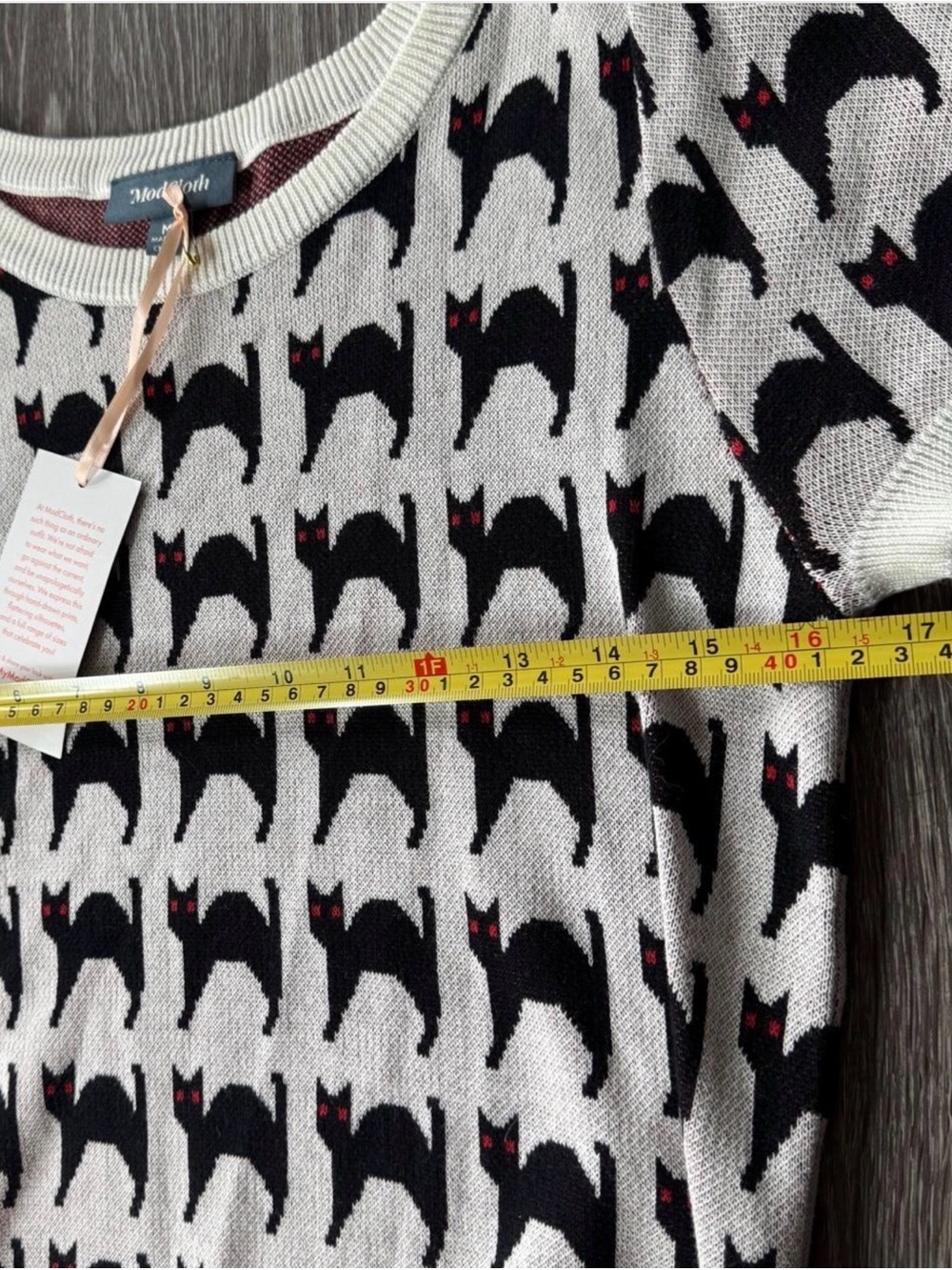 ModCloth Black Cat Print Sweater Top NWT Medium Cotton Modal Halloween Kawaii - Picture 6 of 10